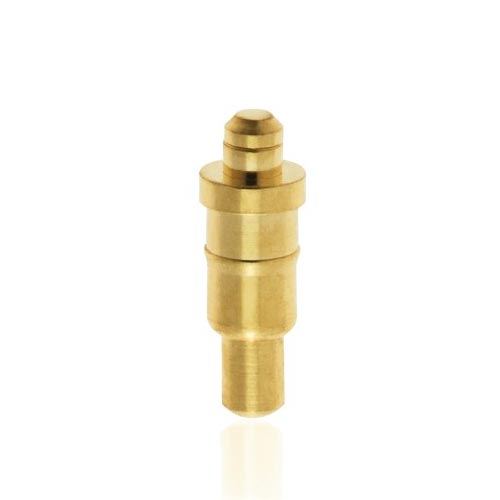 Gold-plated, spring-loaded contact used in the charger case for earbuds, ensuring high reliability for multiple charging connections.